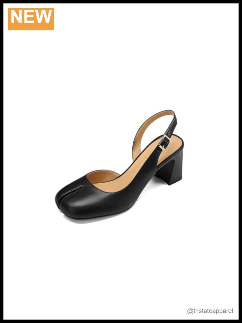 Women's Faux Leather Split Toe Slingback Chunky Low Heel Pumps Dress Shoes